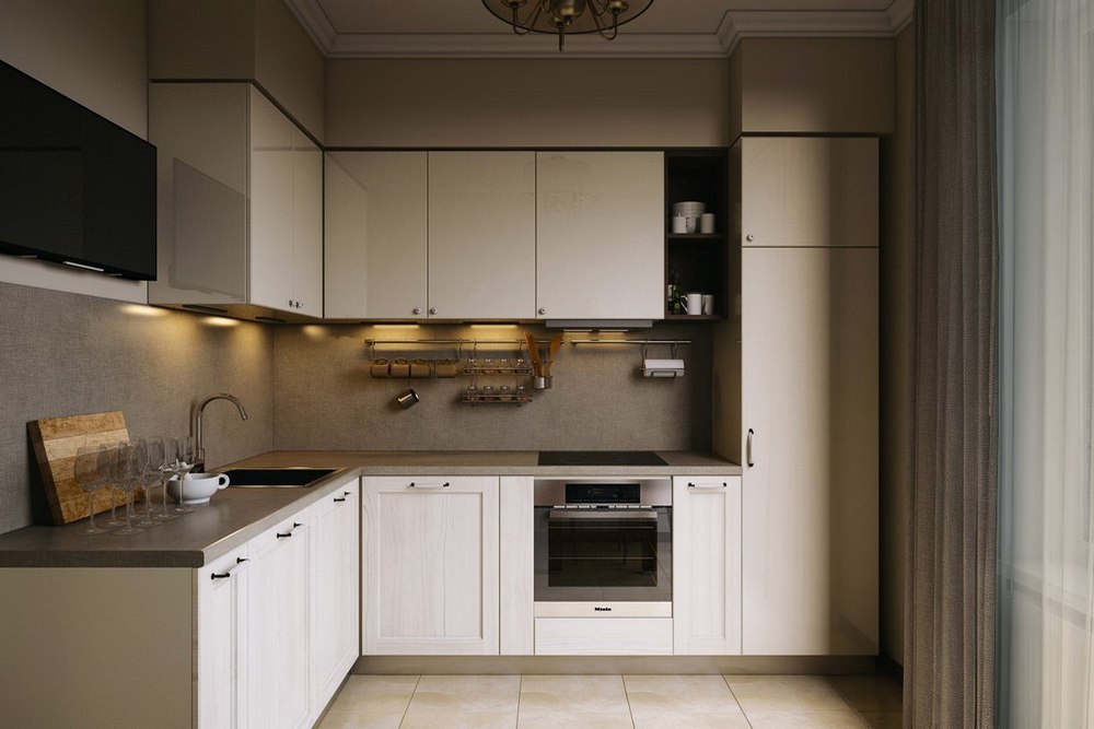 Кухонный гарнитур с покрытием из светлого шпона